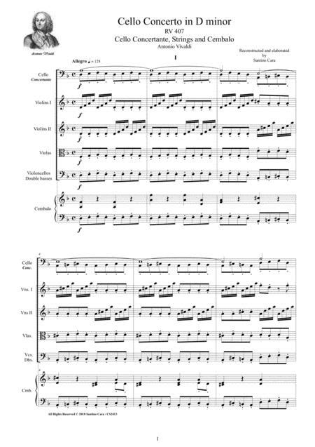 Vivaldi - Cello Concerto In D Minor RV 407 For Cello Solo, Strings And Harpsichord